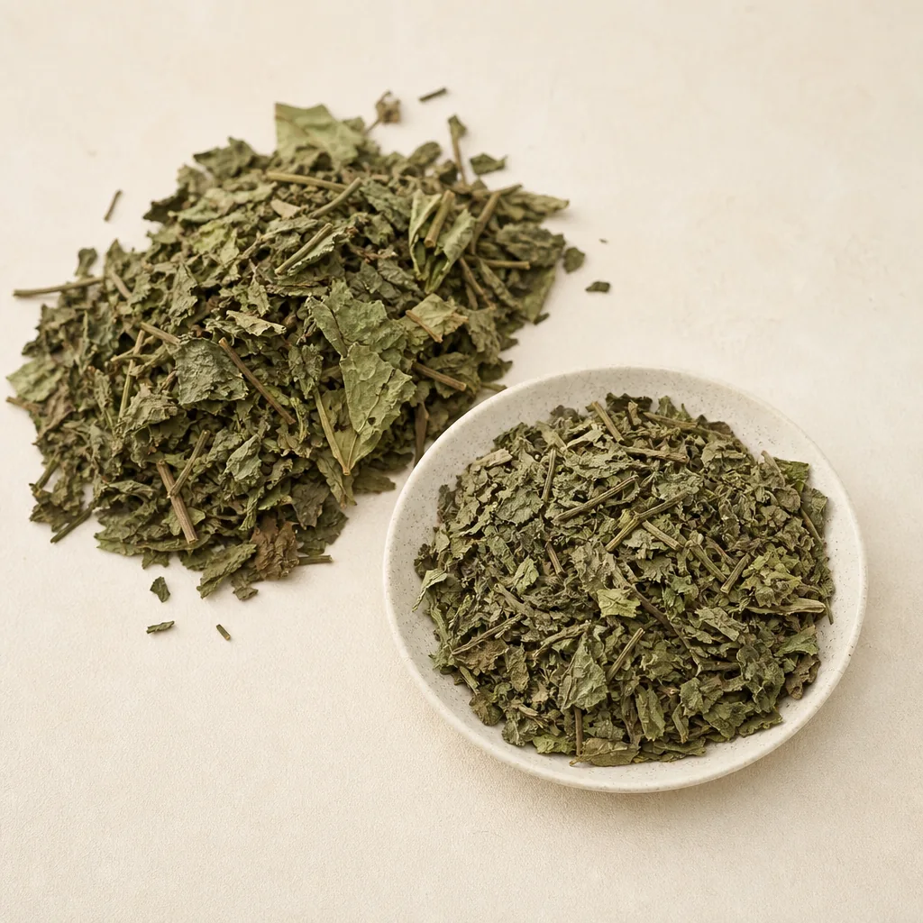 Mulberry Leaf 桑叶 display presentation photo showing dried leaf quality for B2B packing and specification discussion